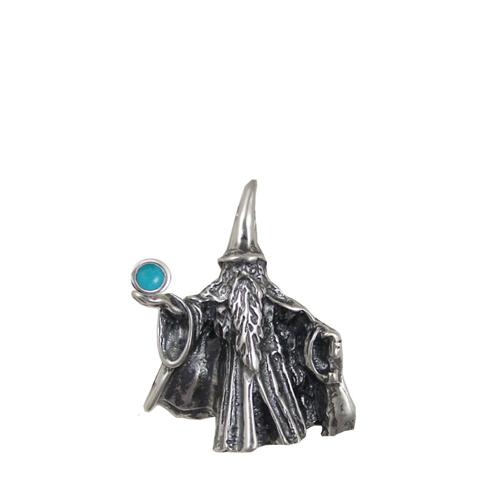 Sterling Silver Wizard of the North Pendant Holding Turquoise Magic Orb